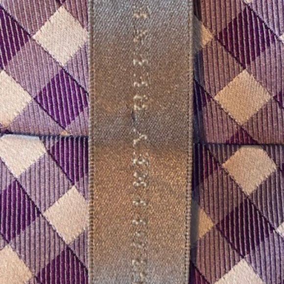 Geoffrey Beene 100% Silk Gingham Tie - Silver/Lavender - Picture 5 of 5